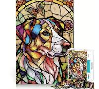Stained Glass Dog Portrait for Adults 1000 Piece Jigsaw Puzzle Pure Logic Toy Peaceful Time Sharp Cut Heartfelt Gift (38x26cm)
