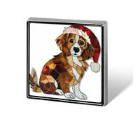 Stained Glass Dog Wearing Santa Hat Unisex Brooches & Pins Square Lightweight Lapel Badge Jewelry for Clothing Shawl Hat