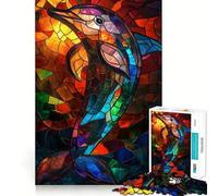 Stained Glass Dolphin 1000 Piece Jigsaw Puzzle for Teenagers Reason Skill Toy Stress Free Exact Cut Lovely Present (38x26cm)