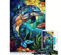 Stained Glass Dolphin 1000 Piece Jigsaws for Teenagers Puzzle Memory Gain Relaxing Fun Design Assembly Warm Surprise (38x26cm)