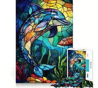 Stained Glass Dolphin 1000 Teenager Pieces Jigsaw Puzzle Mind Exercise Toy Bonding Time Precision Cut Art Collection Piece (38x52cm)