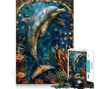 Stained Glass Dolphin Jigsaw Puzzles 1000 Pieces for Adults Think Smart Toy Indoor Play Accurate Cut Lovely Gift (38x26cm)