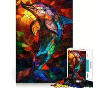 Stained Glass Dolphin Jigsaw Puzzles 1000 Pieces for Adults Think Smart Toy Indoor Play Accurate Cut Lovely Gift (38x52cm)