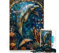 Stained Glass Dolphin Jigsaw Puzzles 1000 Pieces for Adults Think Smart Toy Indoor Play Accurate Cut Lovely Gift (50x75cm)