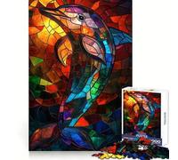 Stained Glass Dolphin Jigsaw Puzzles 1000 Pieces for Adults Think Smart Toy Indoor Play Accurate Cut Lovely Gift (38x52cm)