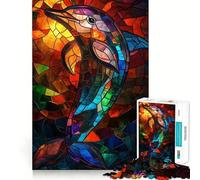 Stained Glass Dolphin Jigsaw Puzzles 1000 Pieces for Teenagers Strong Logic Toy Home Activity Clear Edge Cherished Gift (50x75cm)