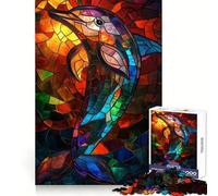 Stained Glass Dolphin Jigsaw Puzzles 1000 Pieces for Teenagers Strong Logic Toy Home Activity Clear Edge Cherished Gift (50x75cm)