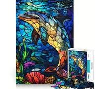 Stained Glass Dolphin Jigsaw Puzzles for Teenagers 1000 Pieces Raise Memory Slow Enjoy Clean Edge (50x75cm)