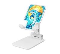 Stained Glass Dolphin Leaping Foldable Cell Phone Stand Adjustable Angle Height Desktop Portable Cellphone Cradle Compatible With All Smartphone White-Style