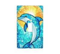 Stained Glass Dolphin Leaping Light Switch Cover Decorative Single Toggle 1 Gang Wall Plate for Kitchen Farmhouse Bedroom Bathroom Art Decor