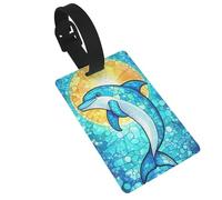 Stained Glass Dolphin Leaping Luggage Tags Name Id Label Suitcase Tags, Ideal for Travel Cruise Backpacks Bag