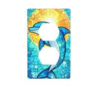 Stained Glass Dolphin Leaping Outlet Cover Light Switch Cover Decorative 1 Gang Wall Plate for Kitchen Room Bathroom Size 7x11.4cm