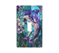 Stained Glass Dolphin Light Switch Cover Decorative Single Toggle 1 Gang Wall Plate for Kitchen Farmhouse Bedroom Bathroom Art Decor