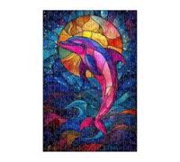 Stained Glass Dolphin Puzzle 300 Pieces, Fun Challenging Puzzle Games, Difficult Jigsaw Puzzles for Adults 300 Pieces