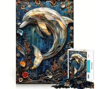 Stained Glass Dolphin Teenagers 1000 Piece Jigsaw Puzzle Memory Gain Light Relax Design Assembly Wall Art Decor (50x75cm)