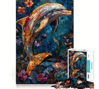 Stained Glass Dolphin Teenagers 1000 Piece Jigsaw Puzzle Mind Exercise Toy Group Play Precision Cut Festival Gift (50x75cm)