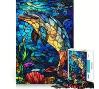 Stained Glass Dolphin Teenagers 1000 Piece Jigsaw Puzzle Think Smart Toy Bonding Time Smooth Cut Santa Wish List (38x52cm)