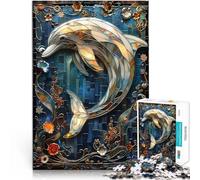 Stained Glass Dolphin1000 Piece Jigsaw Puzzle for teenagers Learning Educational Toy is ideal as a gift for the whole family 38x26cm