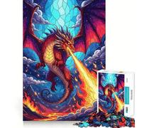 Stained Glass Dragon Breathing Fire 1000 Pieces Jigsaw Puzzles for Teenagers Cognitive Toy Gentle Leisure Pattern Assembly Fine Art Piece (50x75cm)