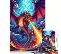 Stained Glass Dragon Breathing Fire Jigsaw Puzzles for Teenagers 1000 Pieces Logic Sense Toy Calm Fun Smooth Edge Birthday Gift (38x26cm)