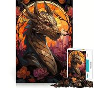 Stained Glass Dragon Bust 1000 Piece Jigsaw Puzzles for Adults Jigsaw Thought Toy Indoor Fun Accurate Edge Art Collectible (50x75cm)