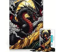 Stained Glass Dragon Illustration Jigsaw Puzzles for Teenagers 1000 Brain Workout Toy Simple Fun Image Assembly Cherished Gift (38x52cm)