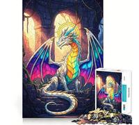 Stained Glass Dragon in Stone Archway Puzzles for Adults 1000 Pieces Brain Challenge Toy Calm Mind Clear Cut Art Collection Piece (50x75cm)