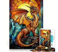 Stained Glass Dragon Jigsaw Puzzle for Adults 1000 Pieces Think Smart Toy Home Enjoy Accurate Cut Wall Art Decor (38x52cm)