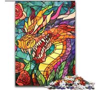 Stained Glass Dragon Jigsaw Puzzles for Adults 1000, Fun Games Every Piece Is Unique - Challenging Family Fun Game (26x38cm)