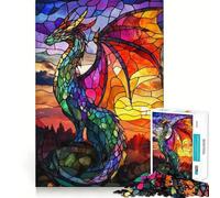 Stained Glass Dragon Jigsaw Puzzles for Adults 1000 Piece Memory Boost Cozy Time Pattern Assembly Santa Wish List (50x75cm)