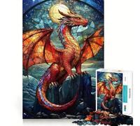Stained Glass Dragon Jigsaw Puzzles for Adults 1000 Pieces Brain Challenge Toy Quiet Fun Precise Cut Wall Art Decor (38x52cm)