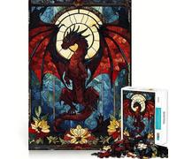 Stained Glass Dragon Jigsaws 1000 Pieces for Adults Brain Challenge Toy Peaceful Time Clear Cut Art Collectible (38x26cm)