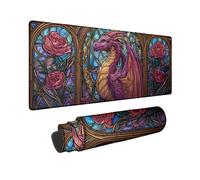 Stained Glass Dragon Large Gaming Mouse Pad, Colorful Mythical Creature Design, Non-Slip Rubber Desk Mat for Home and Office, Artistic Mousepad 16x36 Inch
