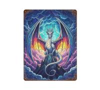 Stained Glass Dragon on Mountain Peak Vintage Tin Sign Decoration Accessory Suitable for Garden Farmhouse Living Room Outdoor Clubs 15.7"x11.8"