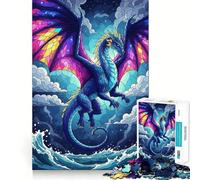 Stained Glass Dragon Over Ocean 1000 Piece Jigsaws for Teenagers Puzzle Brain Workout Toy Calm Escape Art Assembly Thoughtful Gift (38x26cm)