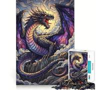 Stained Glass Dragon Roaring on Mountain Jigsaw Puzzles 1000 Pieces for Adults Memory Boost Warm Time Image Assembly Fine Art Piece (50x75cm)