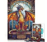 Stained Glass Dragon Teenagers 1000 Piece Jigsaw Puzzle Memory Gain Light Relax Design Assembly Wall Art Decor (50x75cm)