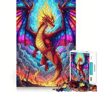 Stained Glass Dragon with Flames Jigsaw Puzzles for Adults1000 Pieces Think Smart Toy Family Bond Accurate Cut Seasonal Gift (38x52cm)