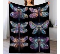 Stained Glass Dragonfly Blanket - Super Soft Warm Throw - Vintage Elegance Print Lightweight Cozy Flannel Throw Blanket for Bed Couch Sofa Office Decor 220x240cm