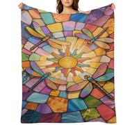 Stained Glass Dragonfly Throw Blanket for Couch and Bed Super Soft Warm Lightweight Throw Blankets Cozy Fuzzy Flannel Blanket Personalized Decorative Blankets for Sofa Decor 40"x50"