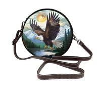 Stained Glass Eagle Flying Women Round Crossbody Bags Leather Sling Bag Purse