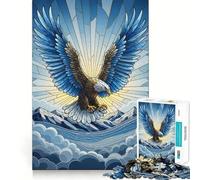 Stained Glass Eagle Over Mountains Jigsaw Puzzles for Adults 1000 Pieces Brain Challenge Toy Quiet Fun Precise Cut Wall Art Decor (50x75cm)