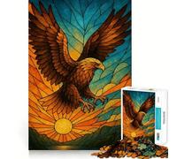 Stained Glass Eagle Soaring at Sunset Jigsaw Puzzles for Teenagers 1000 Pieces Logic Game Home Pastime Precise Cut Festival Gift (50x75cm)