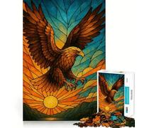 Stained Glass Eagle Soaring at Sunset Jigsaw Puzzles for Teenagers 1000 Pieces Logic Sense Toy Calm Fun Smooth Edge Birthday Gift (38x52cm)