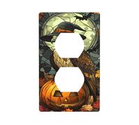 Stained Glass Eagle Witch On Pumpkin Outlet Cover Light Switch Cover Decorative 1 Gang Wall Plate for Kitchen Room Bathroom Size 7x11.4cm