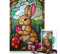 Stained Glass Easter Bunny 1000 Piece Jigsaws for Teenagers Puzzle Mind Challenge Toy Calm Pastime Precise Cut Lovely Gift (38x52cm)
