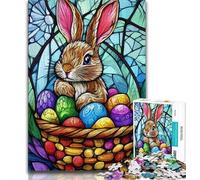 Stained Glass Easter Bunny Adult Jigsaw Puzzles 1000,Educational Game Challenge Toy Wall Decoration Unique Birthday And Xmas Gifts (38x26cm)