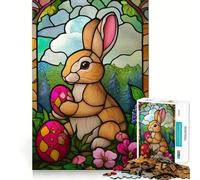 Stained Glass Easter Bunny Jigsaw Puzzle for Teenagers 1000 Pieces Cognitive Toy Quiet Hobby Premium Edge (50x75cm)