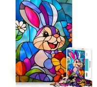 Stained Glass Easter Bunny Jigsaw Puzzles for Teenagers 1000 Pieces Logic Sense Toy Calm Fun Smooth Edge Birthday Gift (38x52cm)