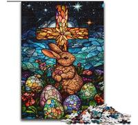 Stained Glass Easter Bunny Jigsaws 1000 Pieces for Teenagers, Family Activity Fun at Home Activities, Birthday Present,Travel Gifts (50x75cm)